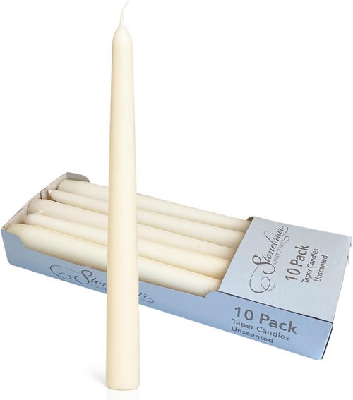 Stonebriar Unscented Taper Candles — 7 Hour Burn Time, Candle Stick Candles for Weddings, Holidays, Home Décor & Special Events, Pack of 10, Ivory, 10"