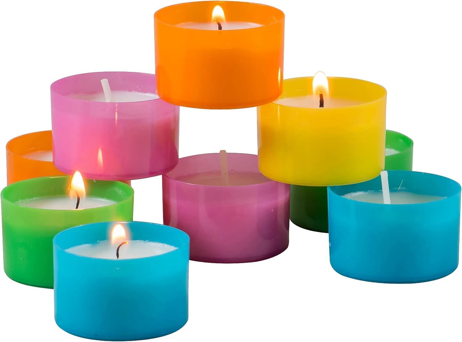 Stonebriar Multicolor Tea Light Candles — 6 to 7 Hour Burn Time, Unscented Long-Lasting Candles for Home Décor & Special Occasions, Pack of 48