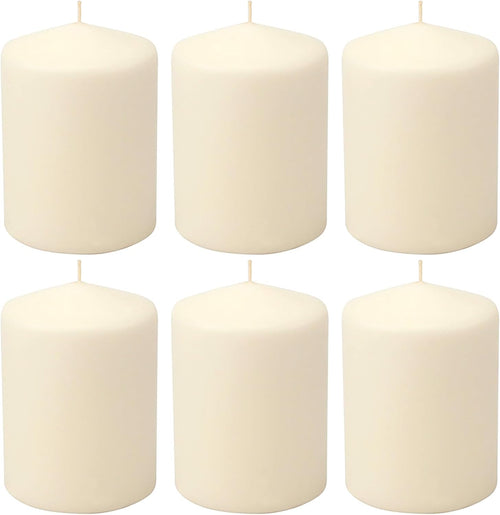Stonebriar Unscented Pillar Candles – 35 Hour Burn Time, Long-Lasting Wax Candles for Weddings, Holidays, Home Décor & Special Events, Pack of 6, Ivory, 3" x 4"