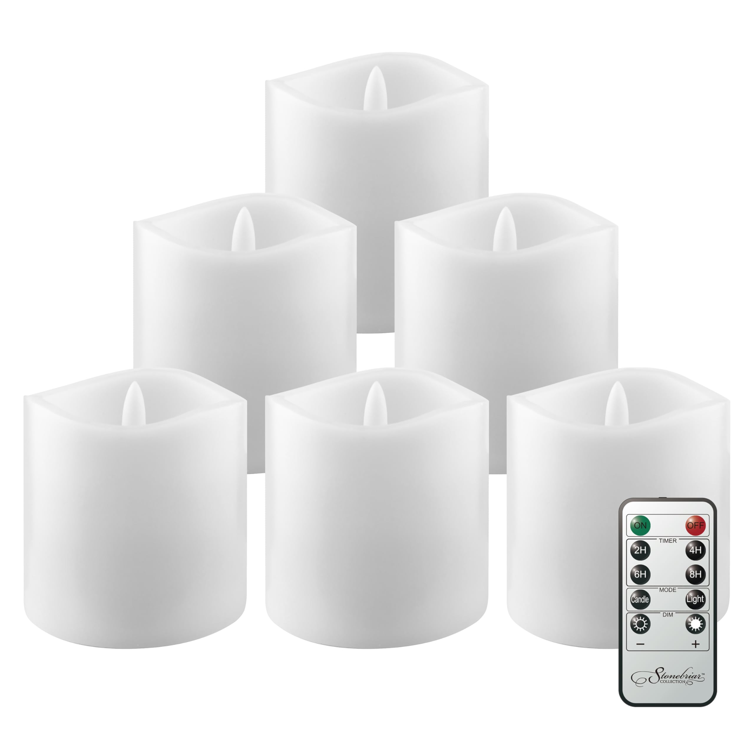 Stonebriar 6-pack white flameless LED pillar candles, 3 by 3 inch, with remote and timer