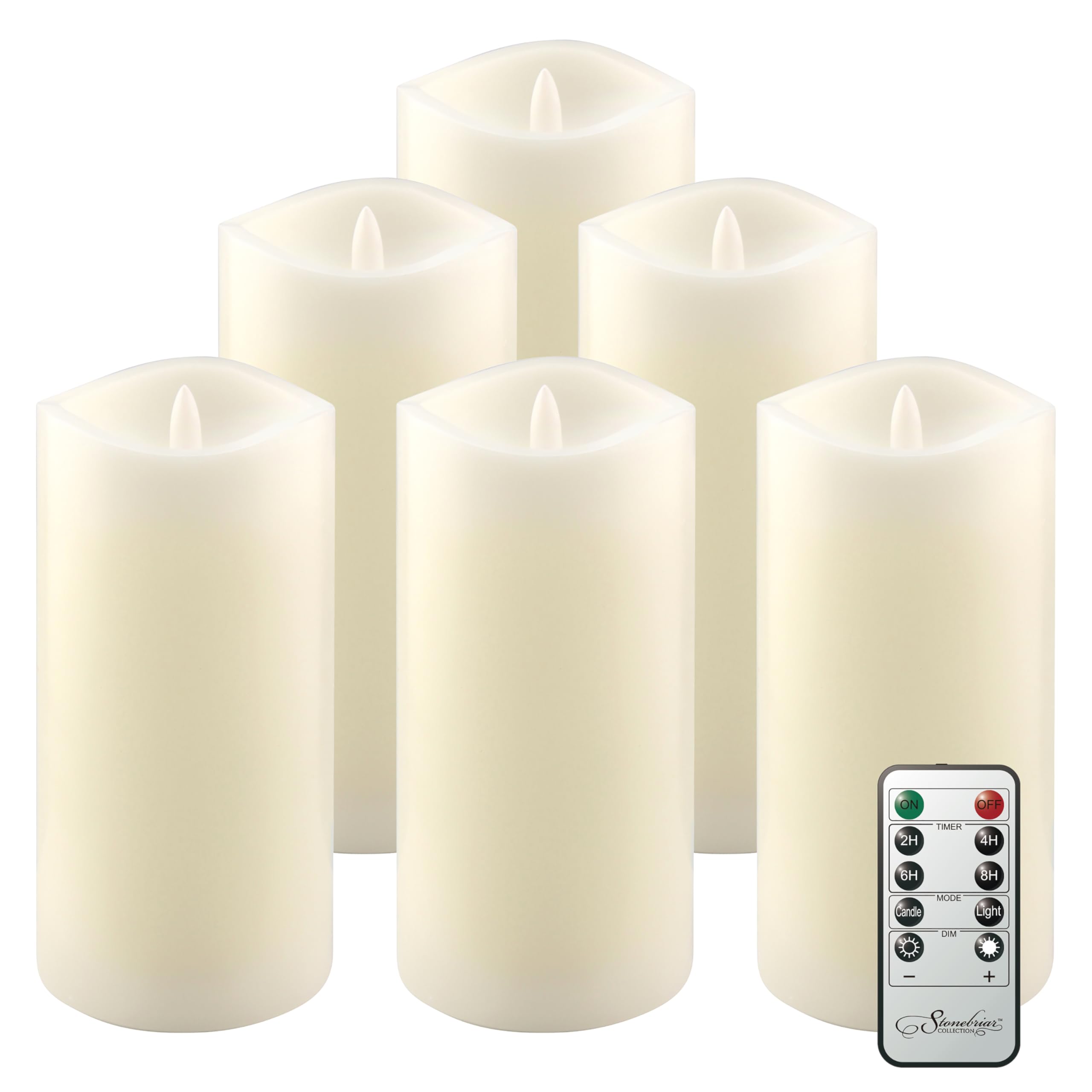 Stonebriar 6-pack ivory flameless LED pillar candles, 3 by 6 inch, with remote and timer