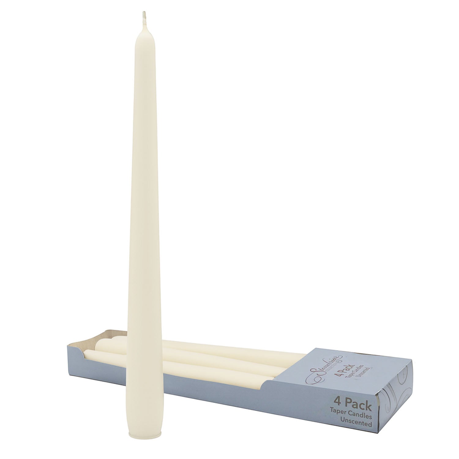 Stonebriar Unscented Taper Candles, 7 Hour Burn Time, Pack of 4, White, 10'