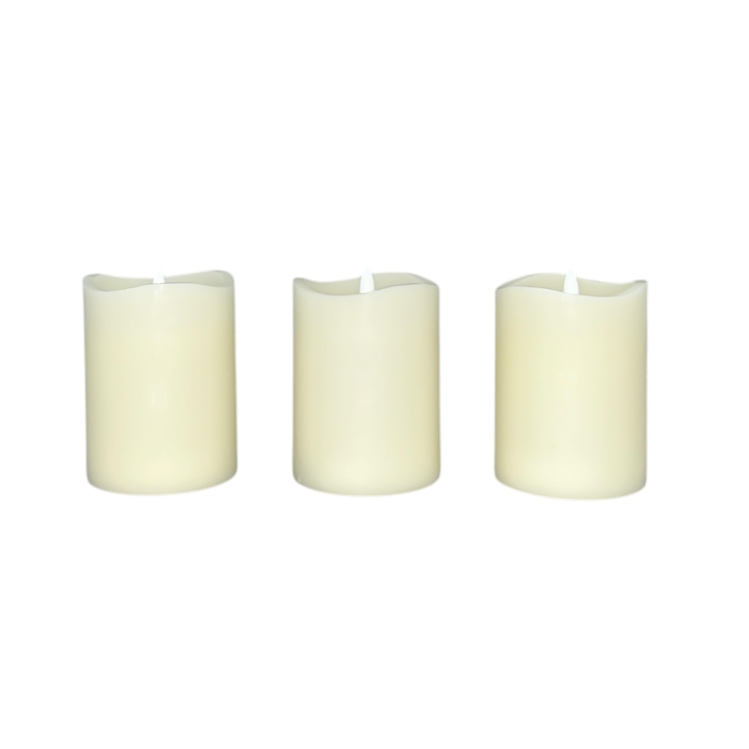 Stonebriar 3-pack ivory flameless LED pillar candles, 3 by 4 inch, with remote and timer