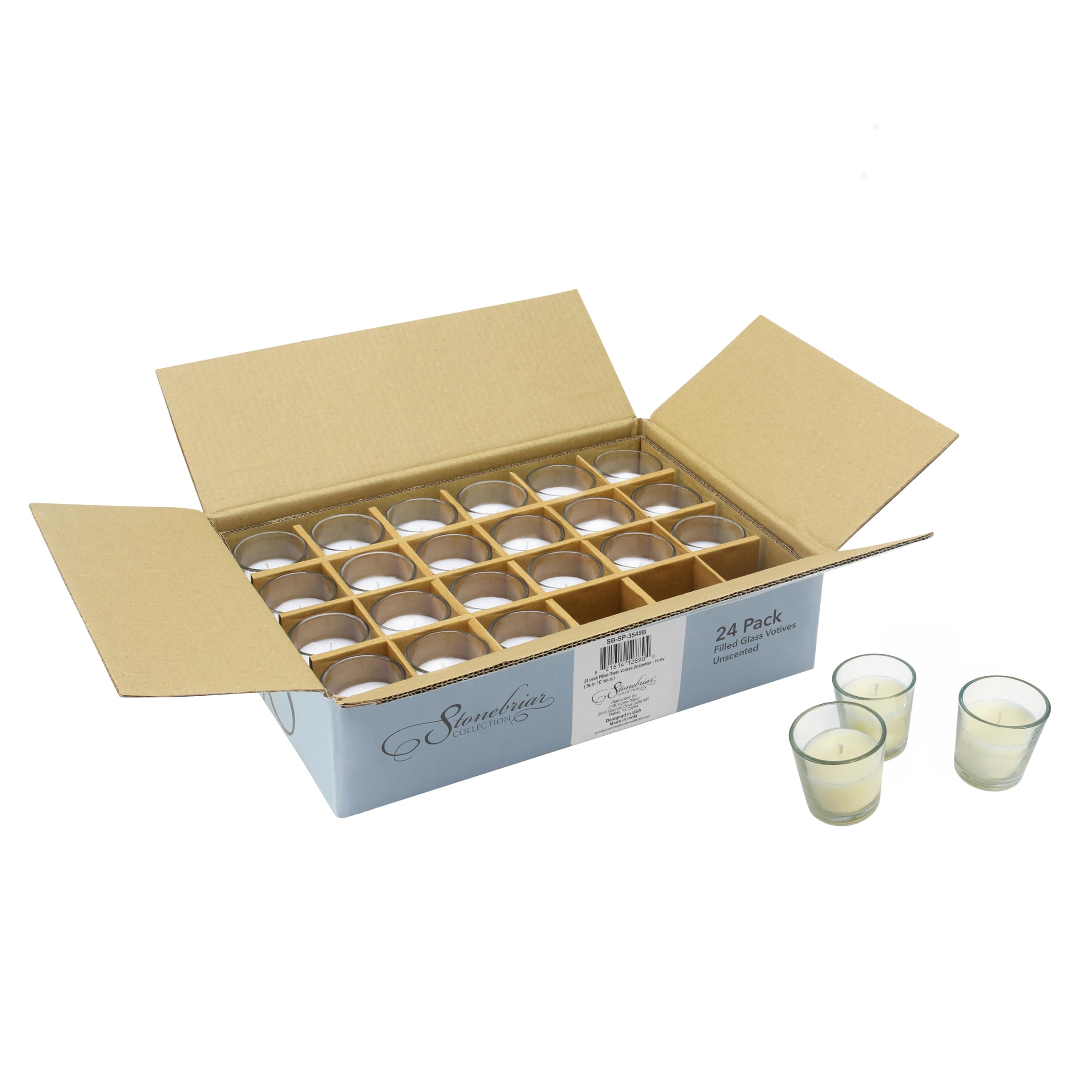Stonebriar 24-pack ivory wax filled glass votive candles, unscented