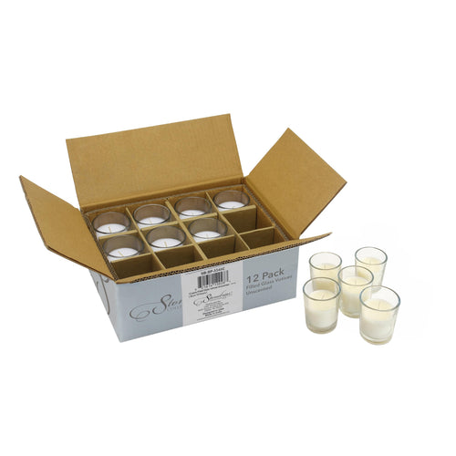 Stonebriar 12-pack ivory wax filled glass votive candles, unscented