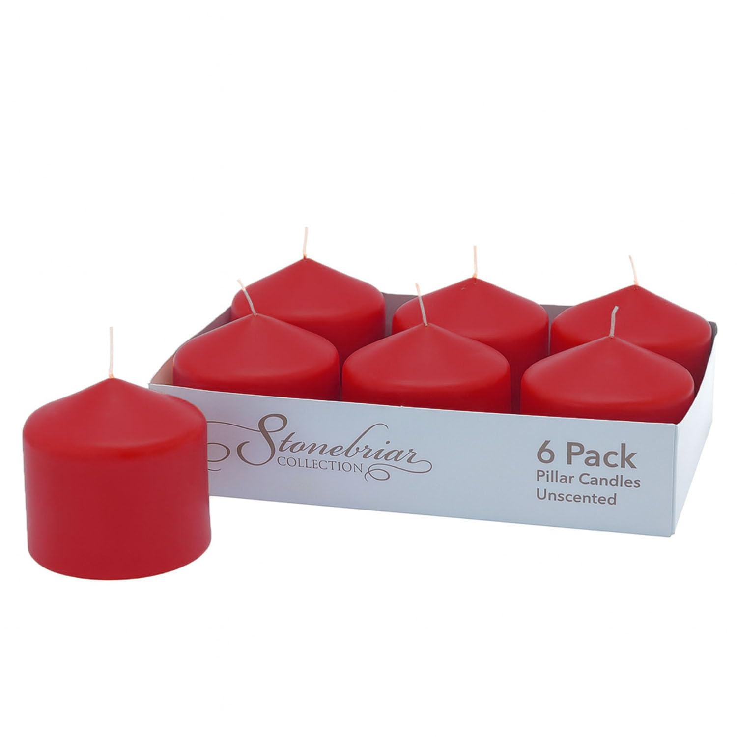 Stonebriar 6-pack red unscented pillar candles, 3 by 3 inch