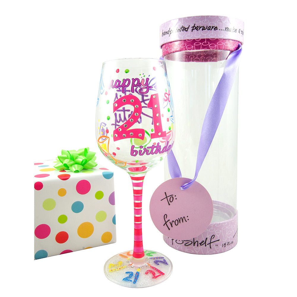 Unique Hand Painted 21st Birthday Wine Glass Topshelf Glasses
