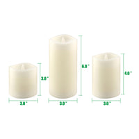 3-Pack Real Wax Assorted Size Flameless LED Pillar Candles with Remote and Timer - Off White