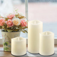 3-Pack Real Wax Assorted Size Flameless LED Pillar Candles with Remote and Timer - Off White