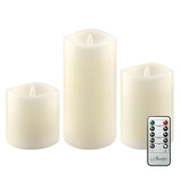 3-Pack Real Wax Assorted Size Flameless LED Pillar Candles with Remote and Timer - Off White