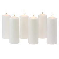 3x8 Unscented White Pillar Candles (Set of 6)