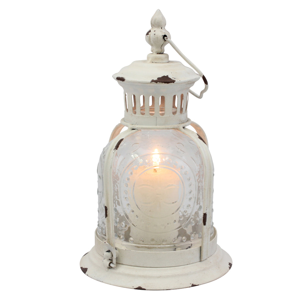 Antique White Metal Votive Candle Lantern | Stonebriar Collection