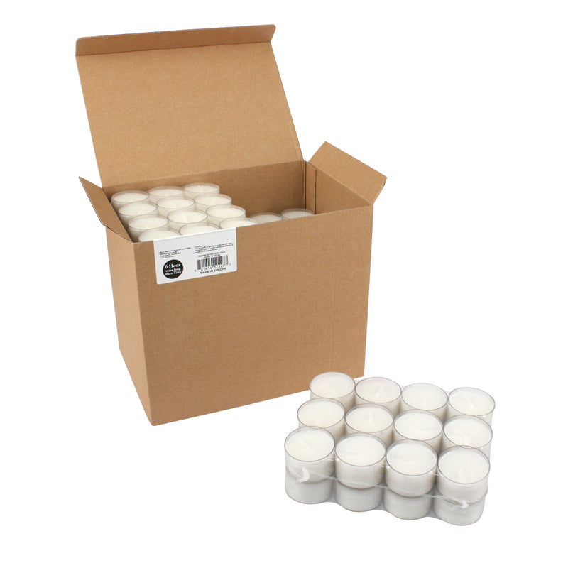 6 to 7 Hour Long Burning Unscented Clear Cup Tea Light Candles, White, Bulk 192 Pack