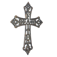 Decorative Distressed Cast Iron "Faith" Hanging Wall Cross