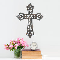 Decorative Distressed Cast Iron "Faith" Hanging Wall Cross