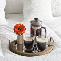 Rustic Butler Serving Tray - Metal Handles & Distressed Mirror (Brown Wood)