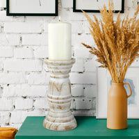 Large White Beach House Pillar Candle Holder