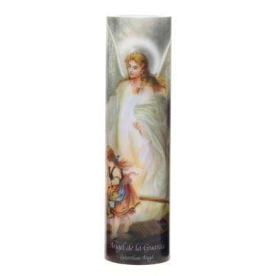 Stonebriar LED Saint Prayer Candle — Automatic Timer, Flameless Candle for Prayer, Memorials & Religious Décor, Guardian Angel, 8"