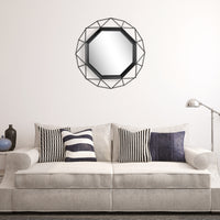 28 Inch Black Geometric Metal Frame Hanging Wall Mirror