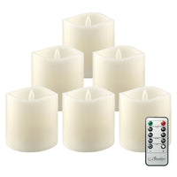 6 Pack Real Wax 3x3 Flameless LED Pillar Candles with Remote and Timer