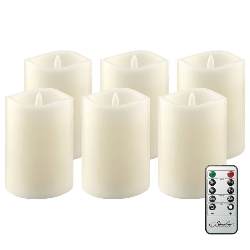 6 Pack Real Wax 3x4 Flameless LED Pillar Candles with Remote and Timer