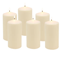Tall 3 x 6 Inch Unscented Ivory Pillar Candle Set, Set of 6