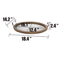 Brown Oval Wood Serving Tray with Metal Handles - Distressed Mirror Base