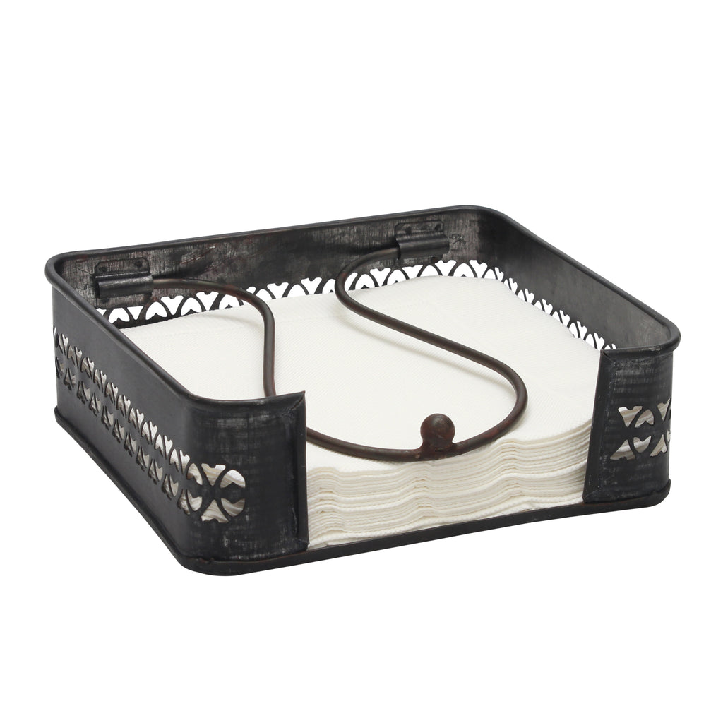 Black Aged Galvanized Metal Napkin Holder | Stonebriar Collection