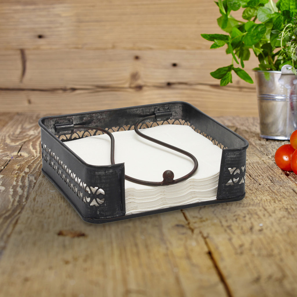Black Aged Galvanized Metal Napkin Holder | Stonebriar Collection