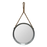 Rustic Round Galvanized Mirror with Rope Hanging Loop