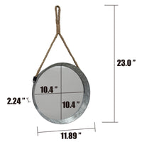 Rustic Round Galvanized Mirror with Rope Hanging Loop