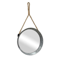 Rustic Round Galvanized Mirror with Rope Hanging Loop