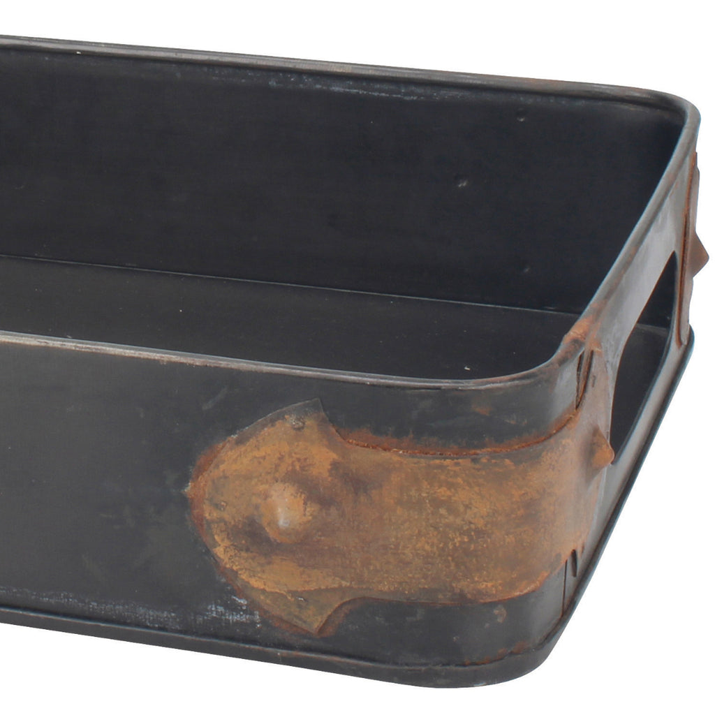 Slate Black Metal Serving Tray with Rust Trim and Cutout Handles Stonebriar Collection