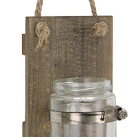 Natural Wood Mason Jar Wall Sconce Set | Stonebriar Collection