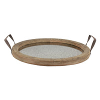Rustic Butler Serving Tray - Metal Handles & Distressed Mirror (Brown Wood)