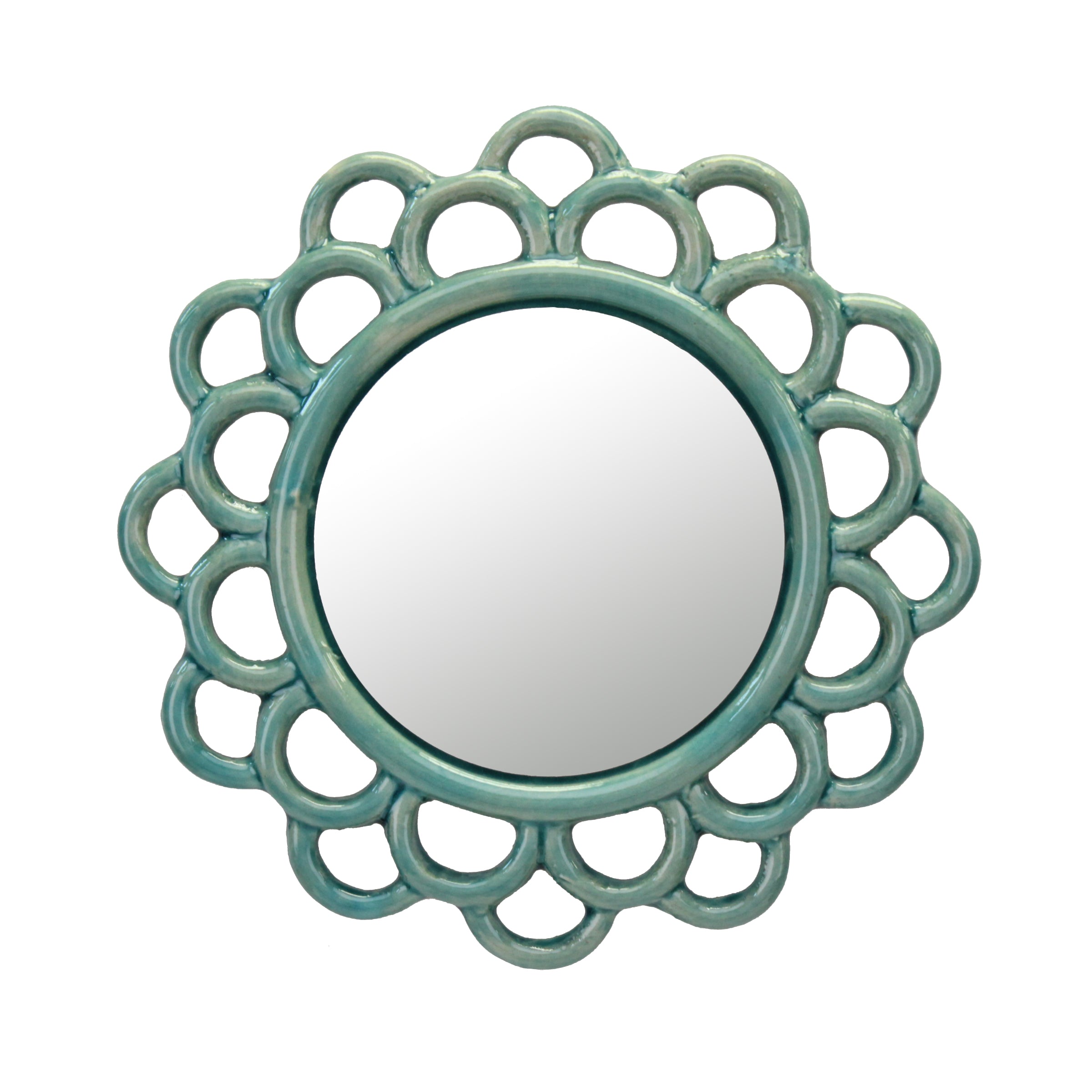 Round Turquoise Cutout Ceramic Mirror - 9 Inch