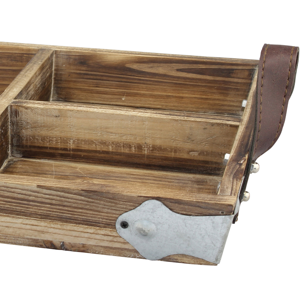 Wood Serving Tray With Leather Handles 