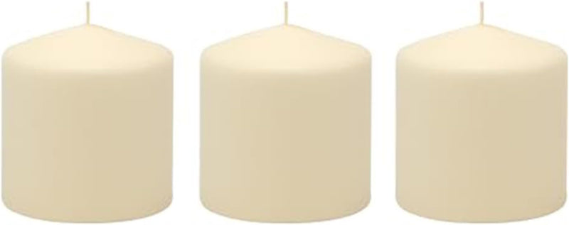 Stonebriar Unscented Pillar Candles – 18 Hour Burn Time, Long-Lasting Wax Candles for Weddings, Holidays, Home Décor & Special Events, Pack of 3, Ivory, 3" x 3" (WS)