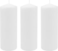 Stonebriar 3 Pack Tall 3 x 8 Inch 80 Hour Long Burning Unscented White Wax Pillar Candles (WS)