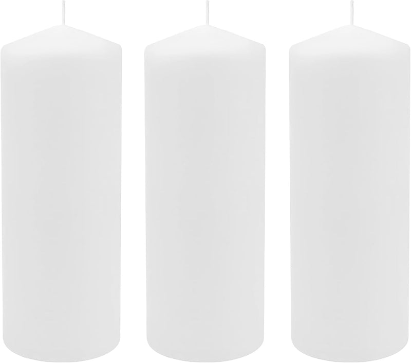 Stonebriar 3 Pack Tall 3 x 8 Inch 80 Hour Long Burning Unscented White Wax Pillar Candles (WS)