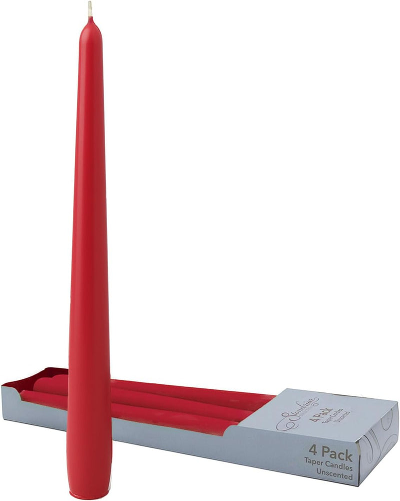 Stonebriar Unscented Taper Candles – 7 Hour Burn Time, Long-Lasting Wax Candles for Weddings, Holidays, Home Décor & Special Events, Pack of 4, Red, 10"