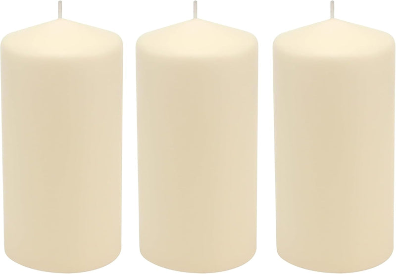 Stonebriar Unscented Pillar Candles – 65 Hour Burn Time, Long-Lasting Wax Candles for Weddings, Holidays, Home Décor & Special Events, Pack of 3, Ivory, 3" x 6"