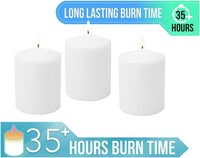 Stonebriar 3 Pack Tall 3 x 4 Inch 35 Hour Long Burning Unscented White Wax Pillar Candles