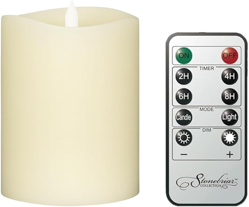 Stonebriar 3 Count Ivory Real Wax 3x4 Flameless LED Pillar Candles with Remote and Timer (WS)
