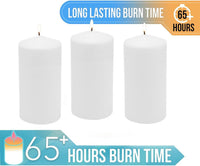 Stonebriar 3 Pack Tall 3 x 6 Inch 65 Hour Long Burning Unscented White Wax Pillar Candles (WS)