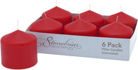 Stonebriar Unscented Pillar Candles – 18 Hour Burn Time, Long-Lasting Wax Candles for Weddings, Holidays, Home Décor & Special Events, Pack of 6, Red, 3" x 3" (WS)