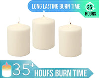 Stonebriar Unscented Pillar Candles – 35 Hour Burn Time, Long-Lasting Wax Candles for Weddings, Holidays, Home Décor & Special Events, Pack of 3, Ivory, 3" x 4"