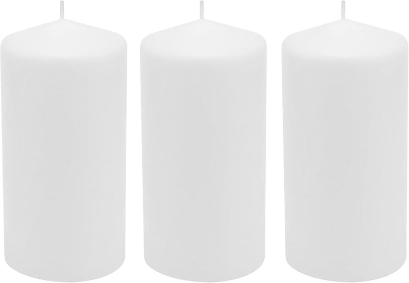 Stonebriar 3 Pack Tall 3 x 6 Inch 65 Hour Long Burning Unscented White Wax Pillar Candles (WS)
