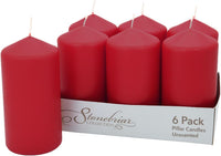 Stonebriar Unscented Pillar Candles – 65 Hour Burn Time, Long-Lasting Wax Candles for Weddings, Holidays, Home Décor & Special Events, Pack of 6, Red, 3" x 6" (WS)