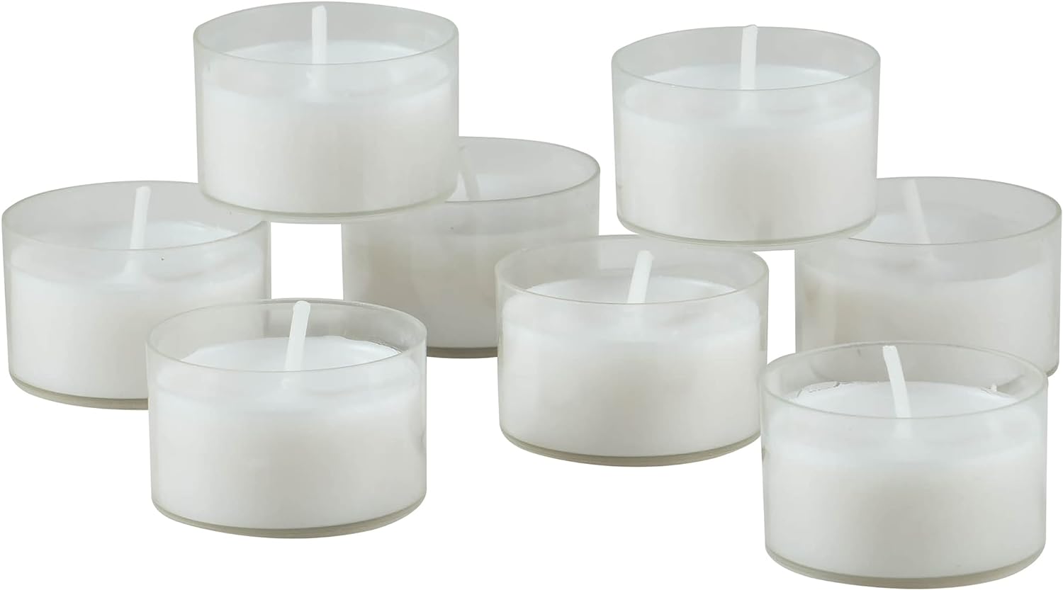 Stonebriar 48 Count White Unscented Smokeless Long Burning Clear Cup Tea Light Candles with 6 to 7 Hour Burn Time (WS)